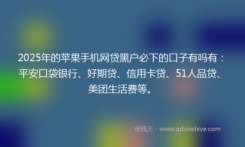 2025年的苹果手机网贷黑户必下的口子有吗有：平安口袋银行、好期贷、信用卡贷、51人品贷、美团生活费等。
