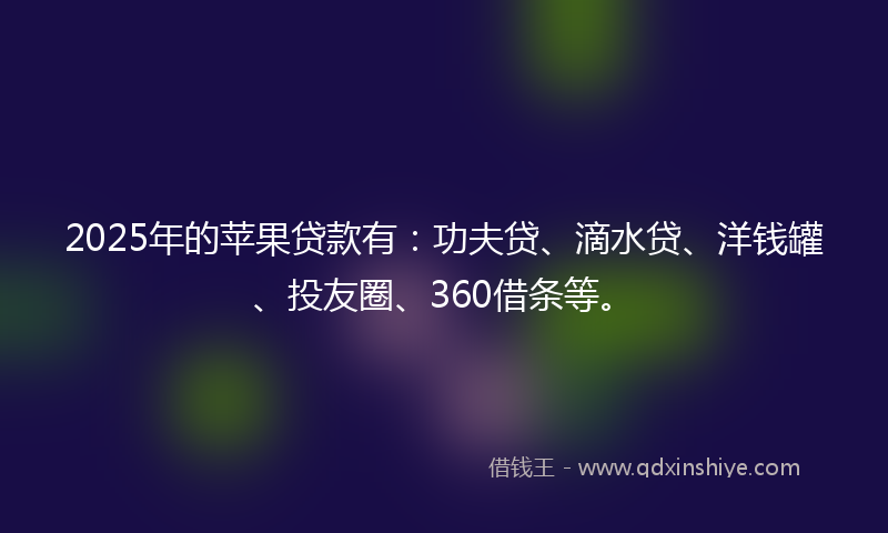 2025年的苹果贷款有：功夫贷、滴水贷、洋钱罐、投友圈、360借条等。