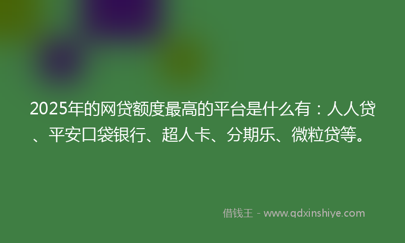 2025年的网贷额度最高的平台是什么有：人人贷、平安口袋银行、超人卡、分期乐、微粒贷等。