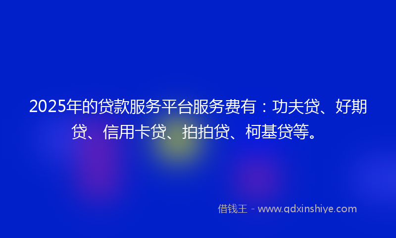2025年的贷款服务平台服务费有：功夫贷、好期贷、信用卡贷、拍拍贷、柯基贷等。