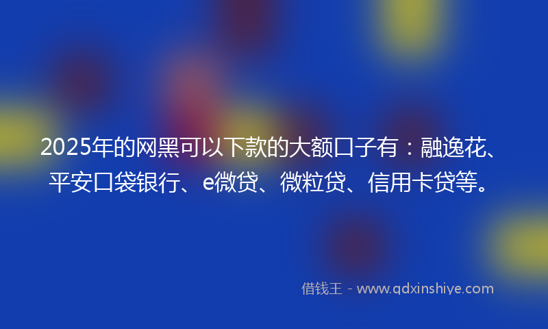 2025年的网黑可以下款的大额口子有：融逸花、平安口袋银行、e微贷、微粒贷、信用卡贷等。