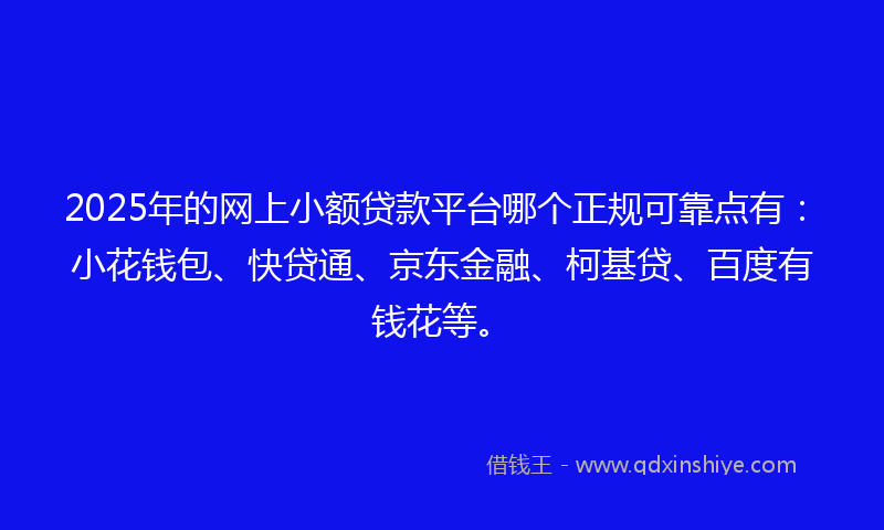 2025年的网上小额贷款平台哪个正规可靠点有：小花钱包、快贷通、京东金融、柯基贷、百度有钱花等。