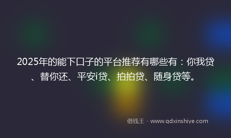2025年的能下口子的平台推荐有哪些有：你我贷、替你还、平安i贷、拍拍贷、随身贷等。