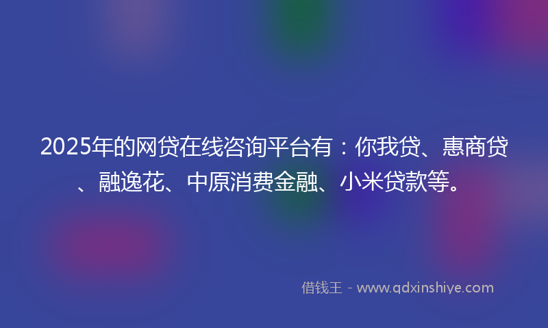 2025年的网贷在线咨询平台有：你我贷、惠商贷、融逸花、中原消费金融、小米贷款等。