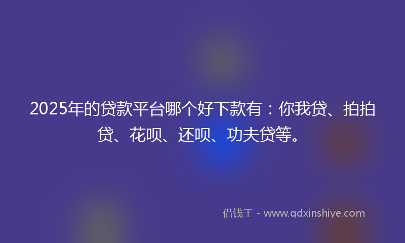 2025年的贷款平台哪个好下款有：你我贷、拍拍贷、花呗、还呗、功夫贷等。