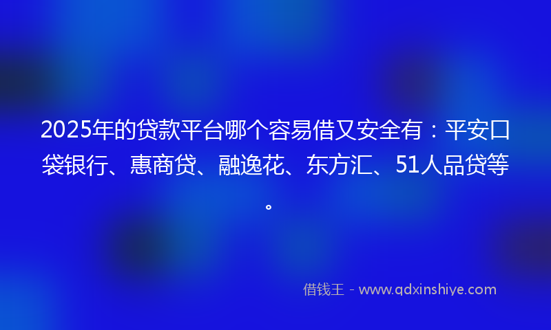 2025年的贷款平台哪个容易借又安全有：平安口袋银行、惠商贷、融逸花、东方汇、51人品贷等。