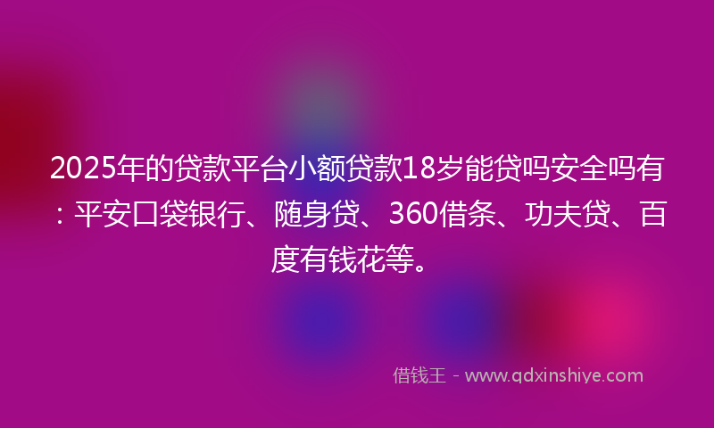 2025年的贷款平台小额贷款18岁能贷吗安全吗有：平安口袋银行、随身贷、360借条、功夫贷、百度有钱花等。