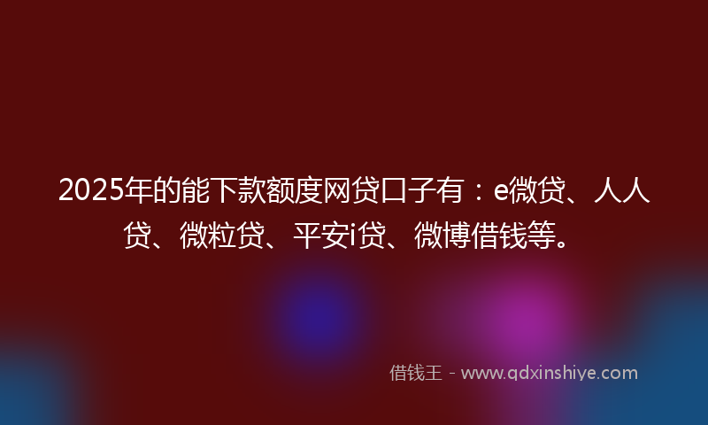 2025年的能下款额度网贷口子有：e微贷、人人贷、微粒贷、平安i贷、微博借钱等。