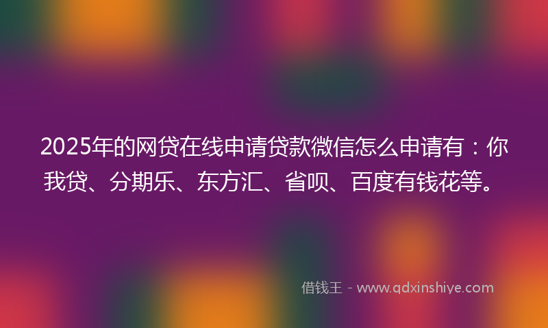 2025年的网贷在线申请贷款微信怎么申请有：你我贷、分期乐、东方汇、省呗、百度有钱花等。