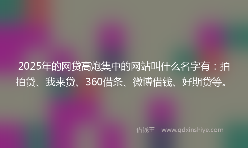 2025年的网贷高炮集中的网站叫什么名字有：拍拍贷、我来贷、360借条、微博借钱、好期贷等。