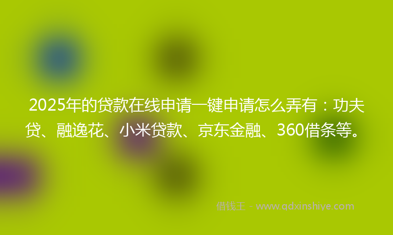 2025年的贷款在线申请一键申请怎么弄有：功夫贷、融逸花、小米贷款、京东金融、360借条等。