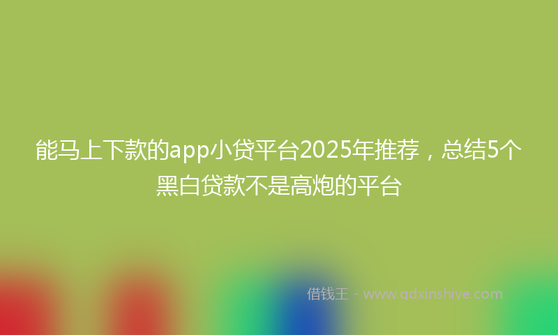 能马上下款的app小贷平台2025年推荐，总结5个黑白贷款不是高炮的平台