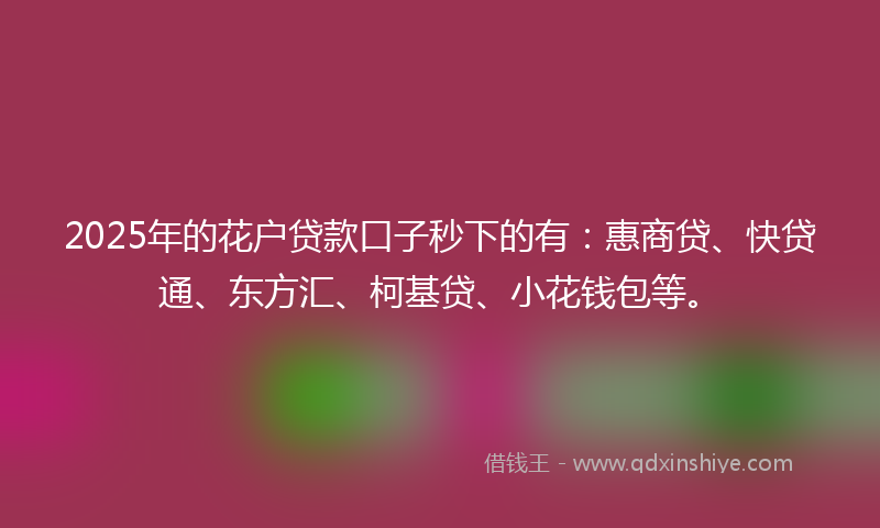 2025年的花户贷款口子秒下的有：惠商贷、快贷通、东方汇、柯基贷、小花钱包等。
