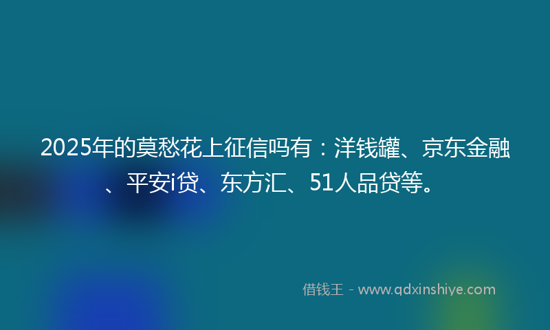 2025年的莫愁花上征信吗有：洋钱罐、京东金融、平安i贷、东方汇、51人品贷等。