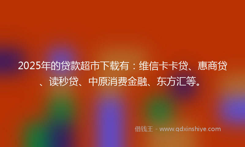 2025年的贷款超市下载有：维信卡卡贷、惠商贷、读秒贷、中原消费金融、东方汇等。