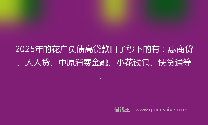 2025年的花户负债高贷款口子秒下的有:惠商贷、人人贷、中原消费金融、小花钱包、快贷通等。