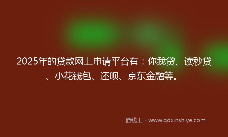 2025年的贷款网上申请平台有：你我贷、读秒贷、小花钱包、还呗、京东金融等。