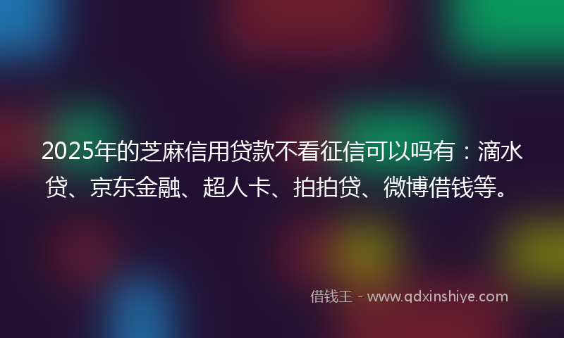 2025年的芝麻信用贷款不看征信可以吗有：滴水贷、京东金融、超人卡、拍拍贷、微博借钱等。