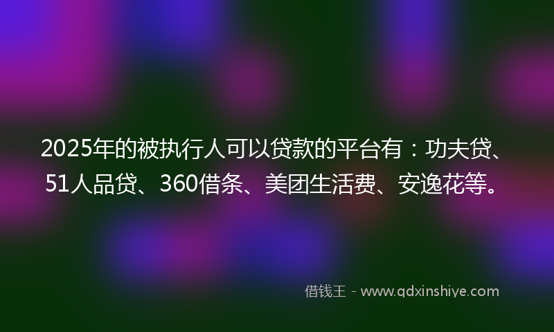 2025年的被执行人可以贷款的平台有：功夫贷、51人品贷、360借条、美团生活费、安逸花等。