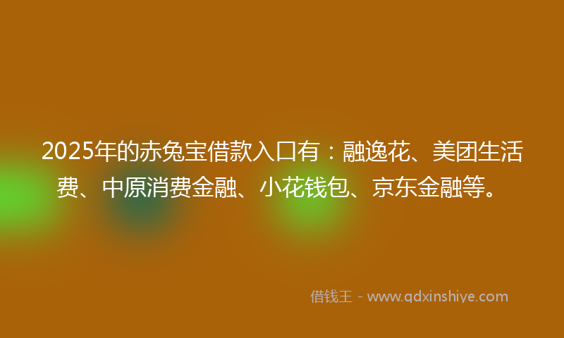 2025年的赤兔宝借款入口有：融逸花、美团生活费、中原消费金融、小花钱包、京东金融等。