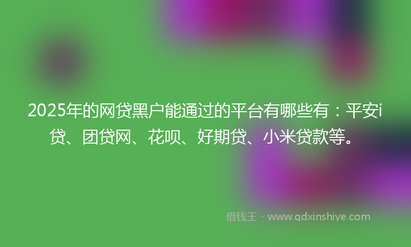 2025年的网贷黑户能通过的平台有哪些有：平安i贷、团贷网、花呗、好期贷、小米贷款等。