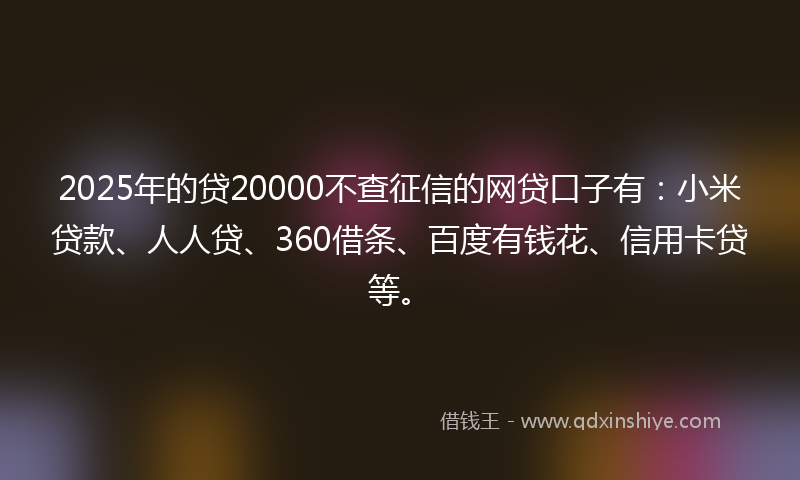 2025年的贷20000不查征信的网贷口子有：小米贷款、人人贷、360借条、百度有钱花、信用卡贷等。