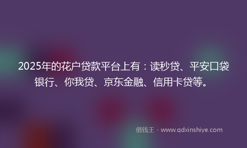2025年的花户贷款平台上有：读秒贷、平安口袋银行、你我贷、京东金融、信用卡贷等。