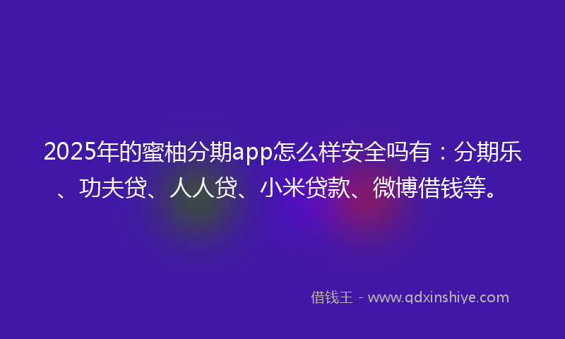 2025年的蜜柚分期app怎么样安全吗有：分期乐、功夫贷、人人贷、小米贷款、微博借钱等。