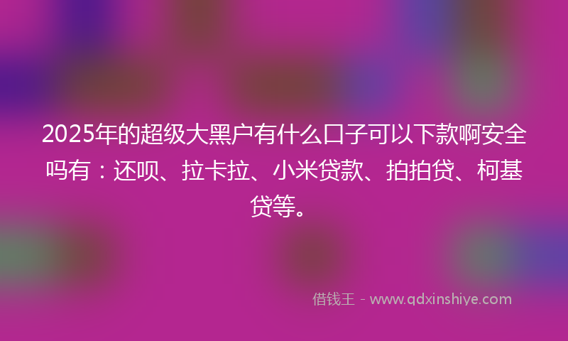 2025年的超级大黑户有什么口子可以下款啊安全吗有：还呗、拉卡拉、小米贷款、拍拍贷、柯基贷等。