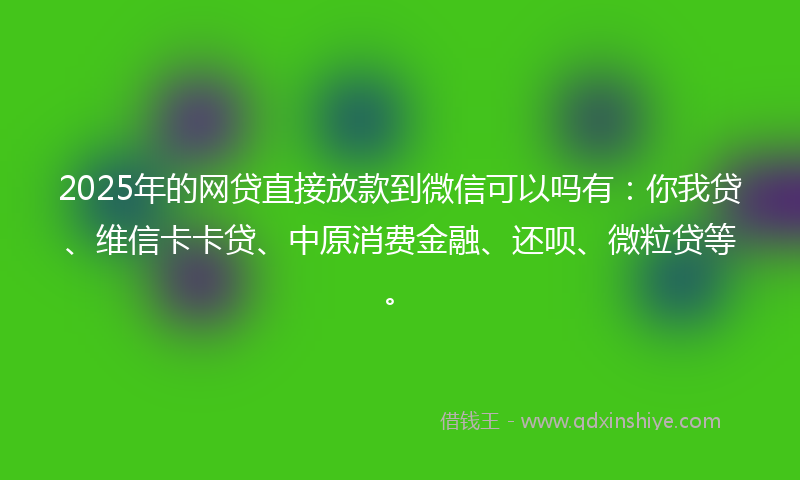 2025年的网贷直接放款到微信可以吗有：你我贷、维信卡卡贷、中原消费金融、还呗、微粒贷等。