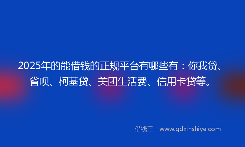 2025年的能借钱的正规平台有哪些有：你我贷、省呗、柯基贷、美团生活费、信用卡贷等。
