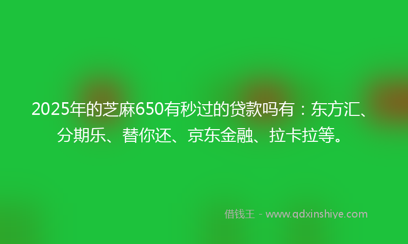 2025年的芝麻650有秒过的贷款吗有：东方汇、分期乐、替你还、京东金融、拉卡拉等。