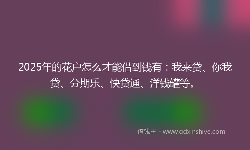 2025年的花户怎么才能借到钱有:我来贷、你我贷、分期乐、快贷通、洋钱罐等。