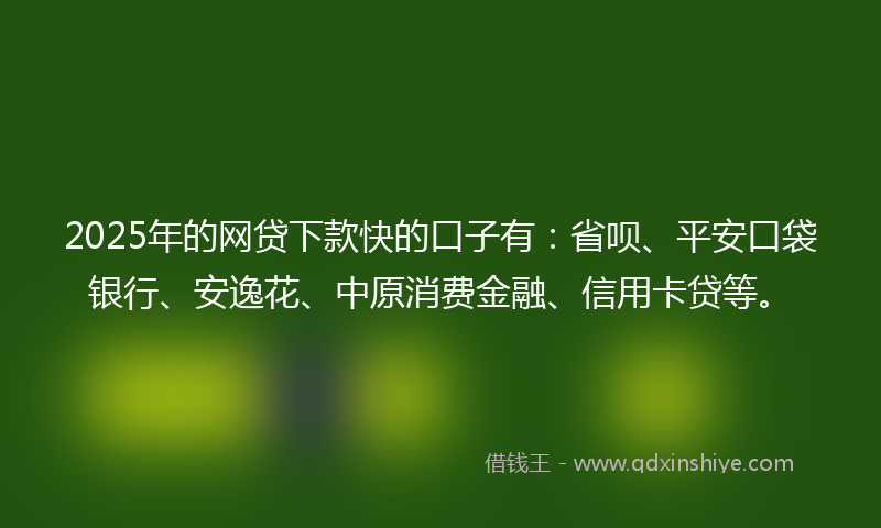 2025年的网贷下款快的口子有：省呗、平安口袋银行、安逸花、中原消费金融、信用卡贷等。