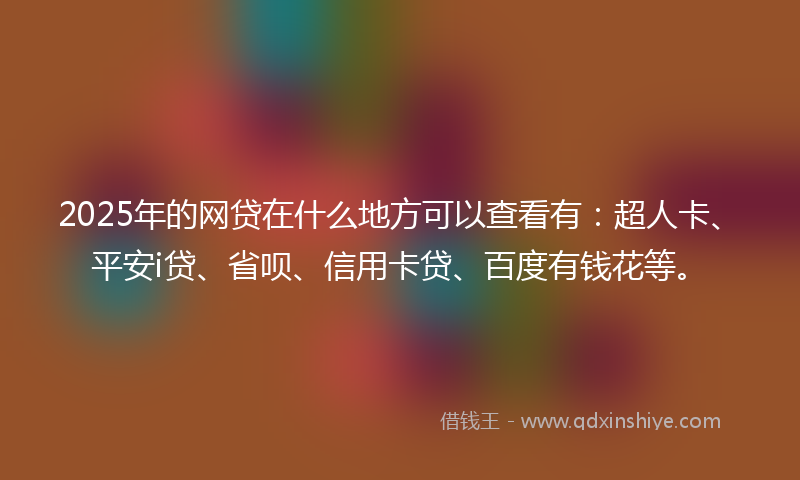 2025年的网贷在什么地方可以查看有：超人卡、平安i贷、省呗、信用卡贷、百度有钱花等。