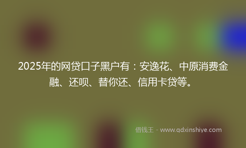 2025年的网贷口子黑户有：安逸花、中原消费金融、还呗、替你还、信用卡贷等。