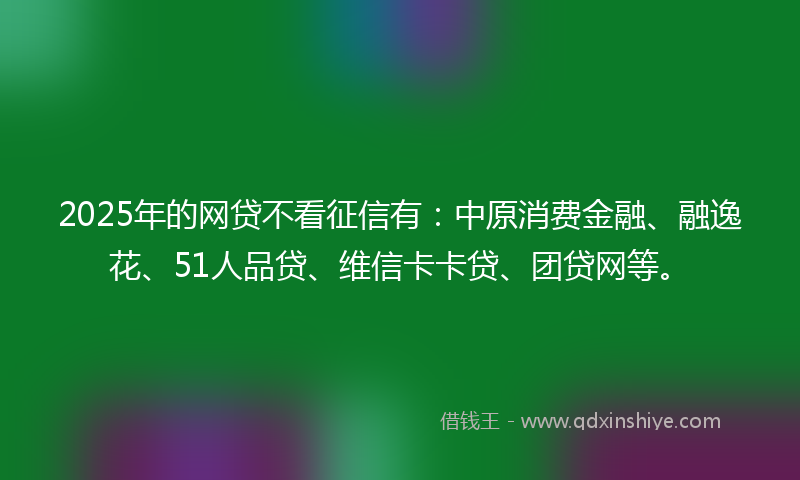 2025年的网贷不看征信有：中原消费金融、融逸花、51人品贷、维信卡卡贷、团贷网等。