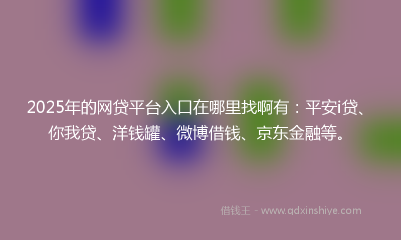 2025年的网贷平台入口在哪里找啊有：平安i贷、你我贷、洋钱罐、微博借钱、京东金融等。