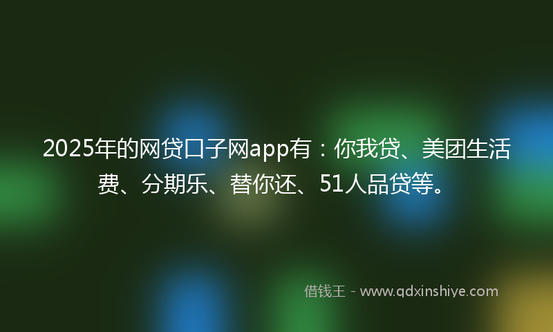 2025年的网贷口子网app有：你我贷、美团生活费、分期乐、替你还、51人品贷等。