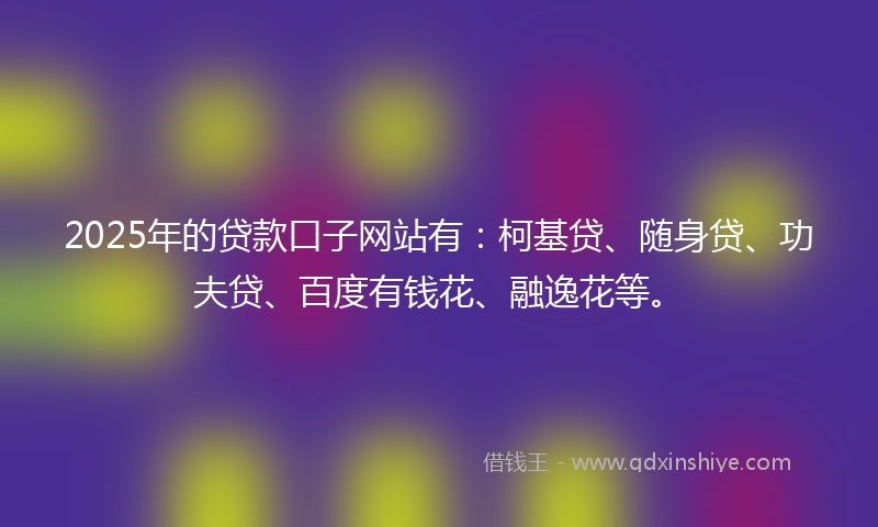 2025年的贷款口子网站有：柯基贷、随身贷、功夫贷、百度有钱花、融逸花等。