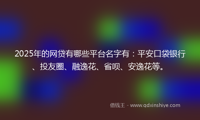 2025年的网贷有哪些平台名字有：平安口袋银行、投友圈、融逸花、省呗、安逸花等。