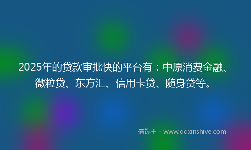 2025年的贷款审批快的平台有：中原消费金融、微粒贷、东方汇、信用卡贷、随身贷等。