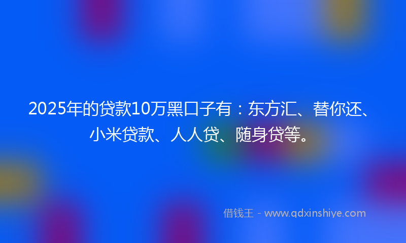 2025年的贷款10万黑口子有：东方汇、替你还、小米贷款、人人贷、随身贷等。