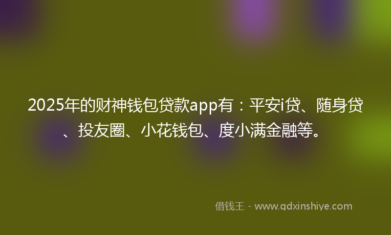 2025年的财神钱包贷款app有：平安i贷、随身贷、投友圈、小花钱包、度小满金融等。