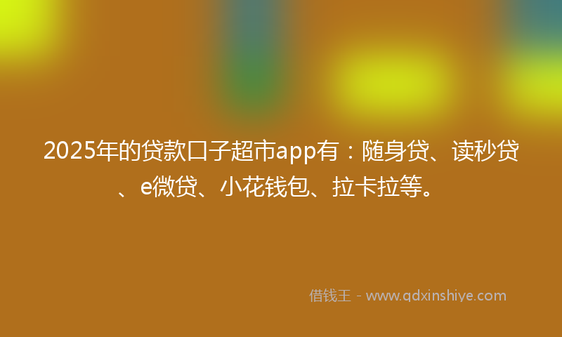 2025年的贷款口子超市app有：随身贷、读秒贷、e微贷、小花钱包、拉卡拉等。