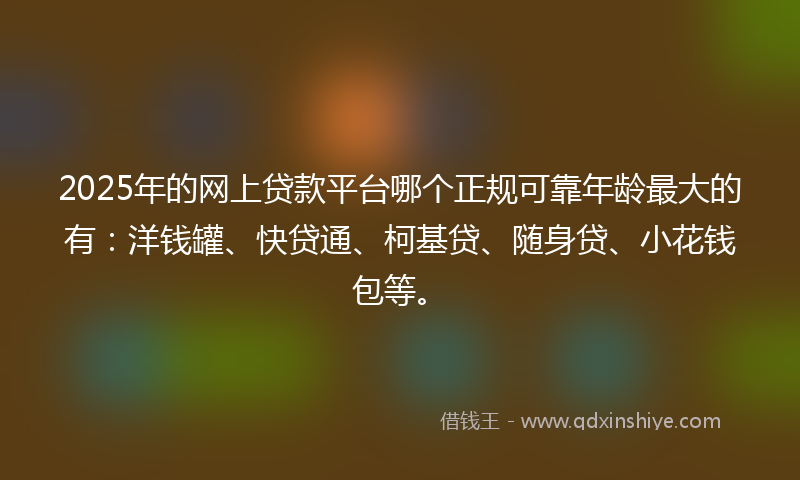2025年的网上贷款平台哪个正规可靠年龄最大的有：洋钱罐、快贷通、柯基贷、随身贷、小花钱包等。