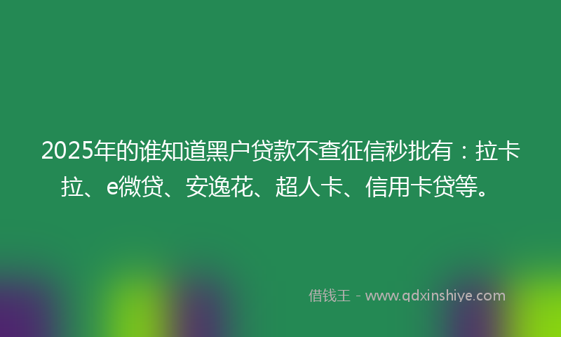 2025年的谁知道黑户贷款不查征信秒批有：拉卡拉、e微贷、安逸花、超人卡、信用卡贷等。