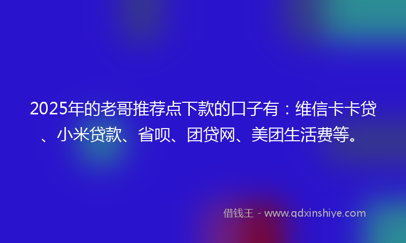 2025年的老哥推荐点下款的口子有：维信卡卡贷、小米贷款、省呗、团贷网、美团生活费等。