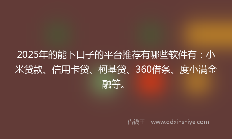 2025年的能下口子的平台推荐有哪些软件有：小米贷款、信用卡贷、柯基贷、360借条、度小满金融等。