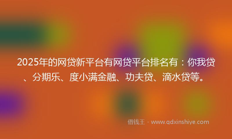 2025年的网贷新平台有网贷平台排名有：你我贷、分期乐、度小满金融、功夫贷、滴水贷等。